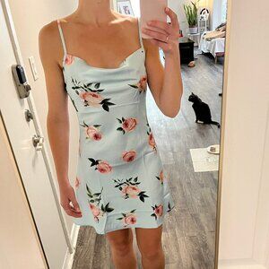 Satin Cowl Neck Floral Mini Dress